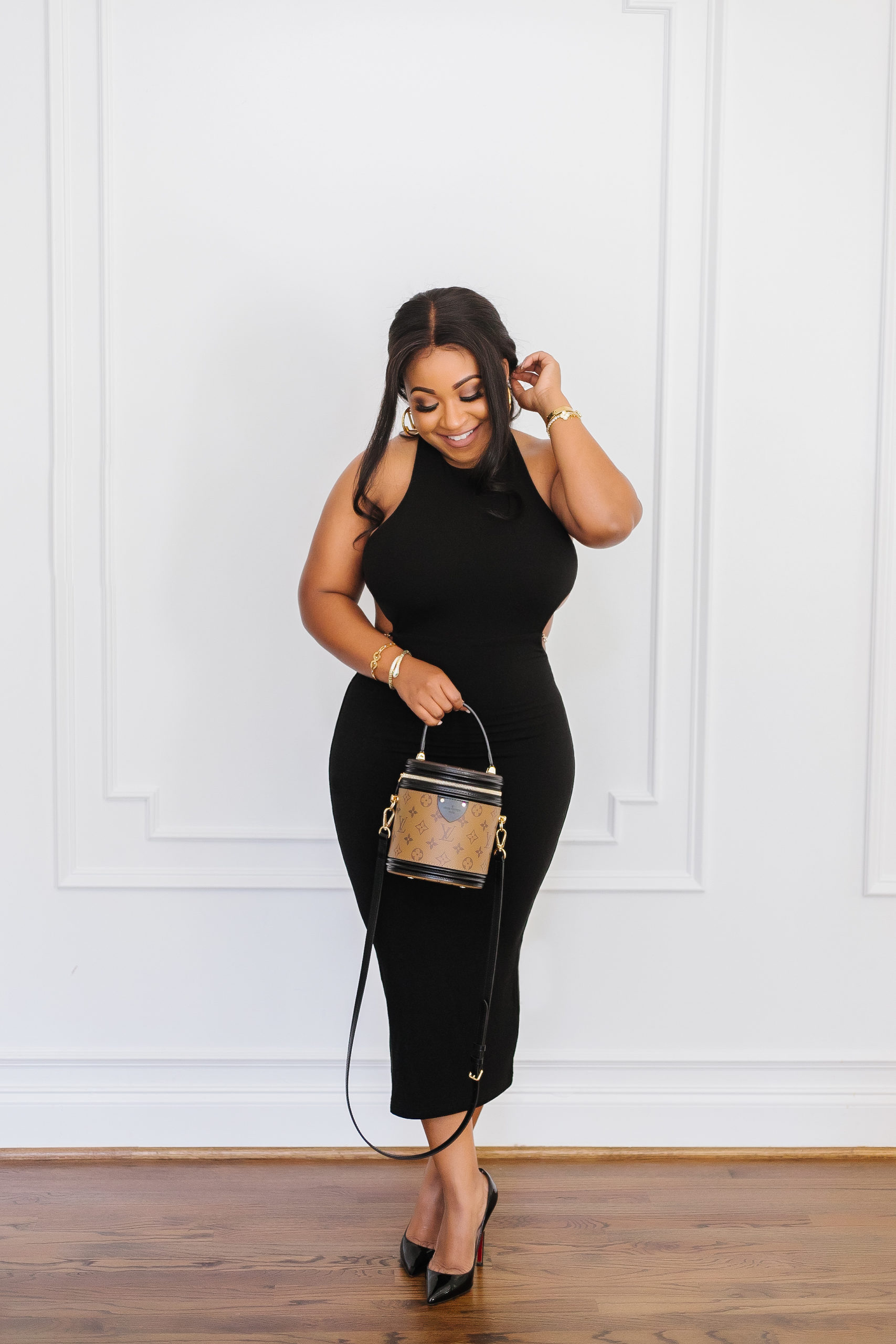 black midi dress