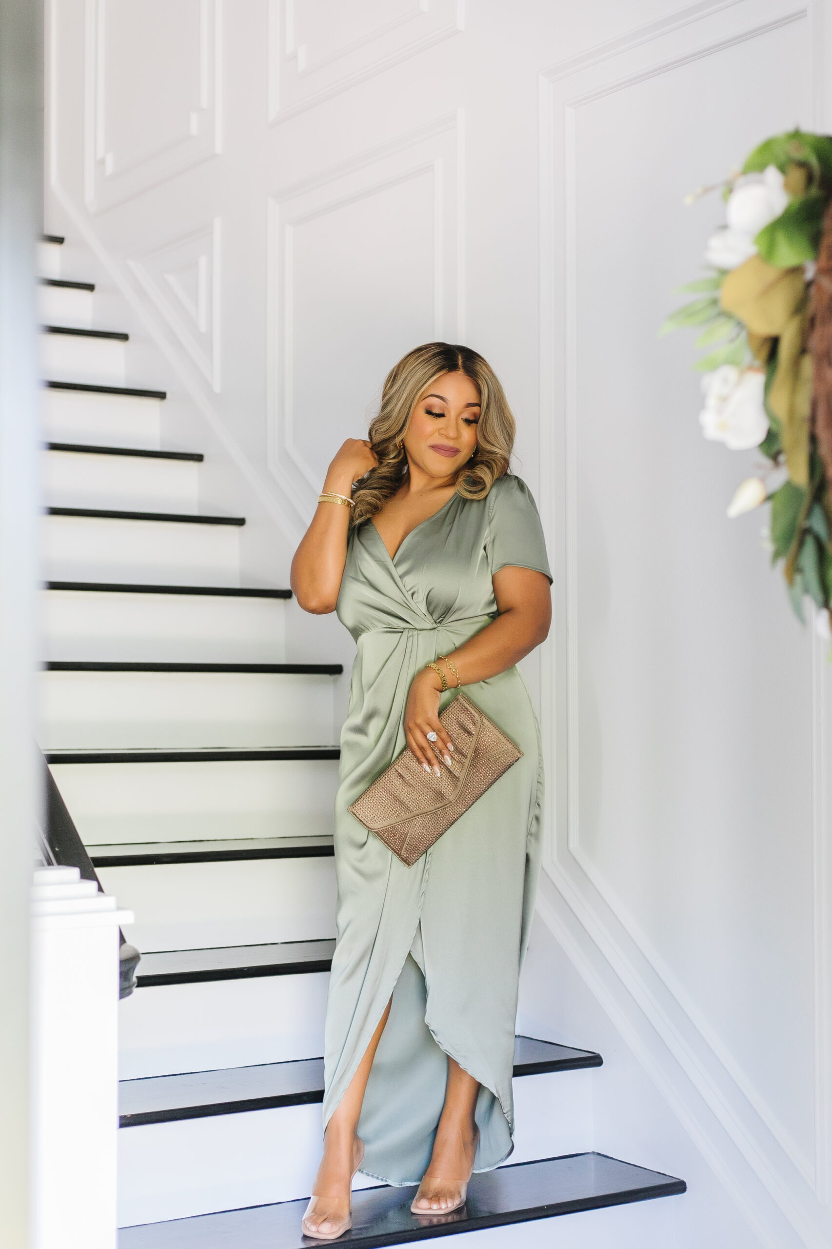 sage green wedding guest dress