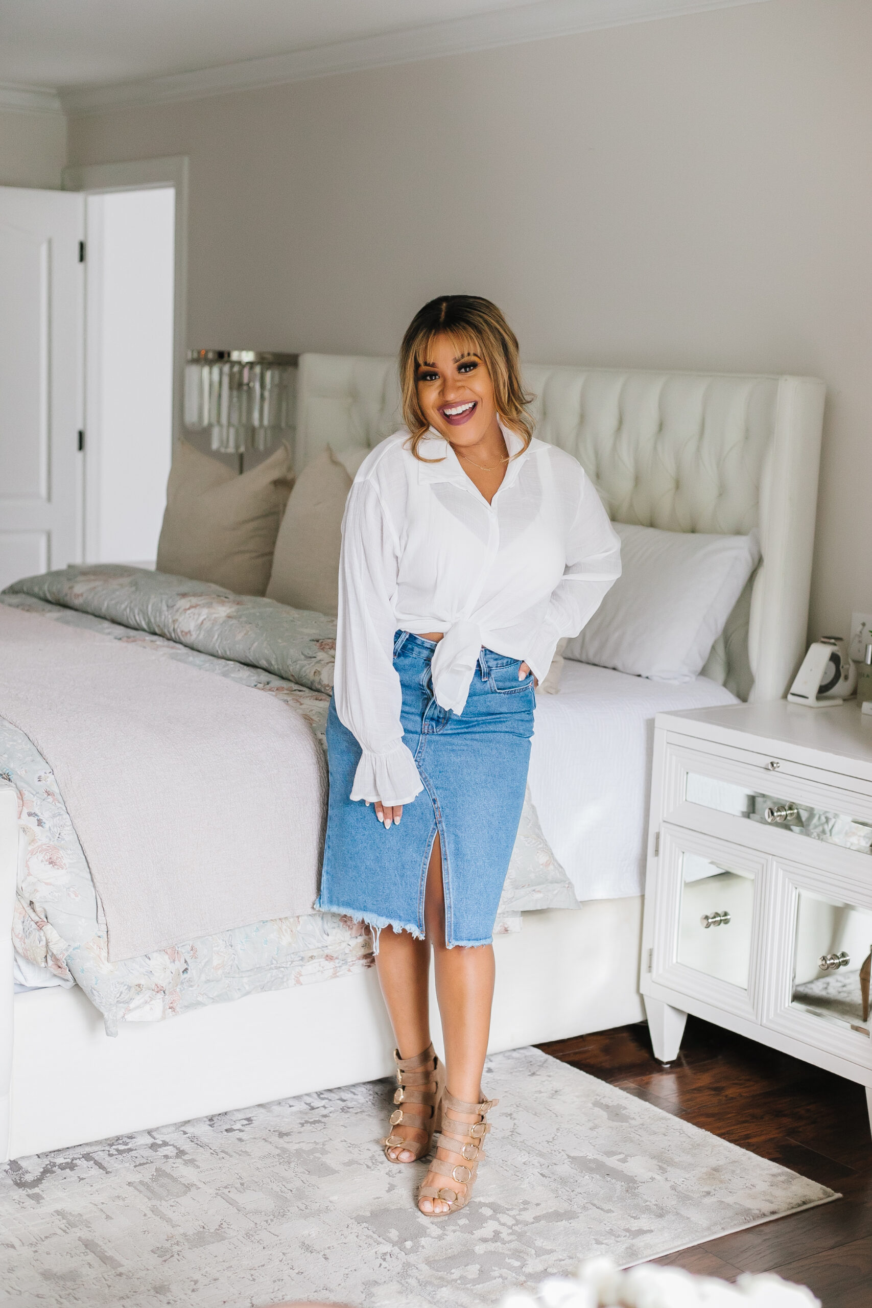 how to dress up a jean skirt