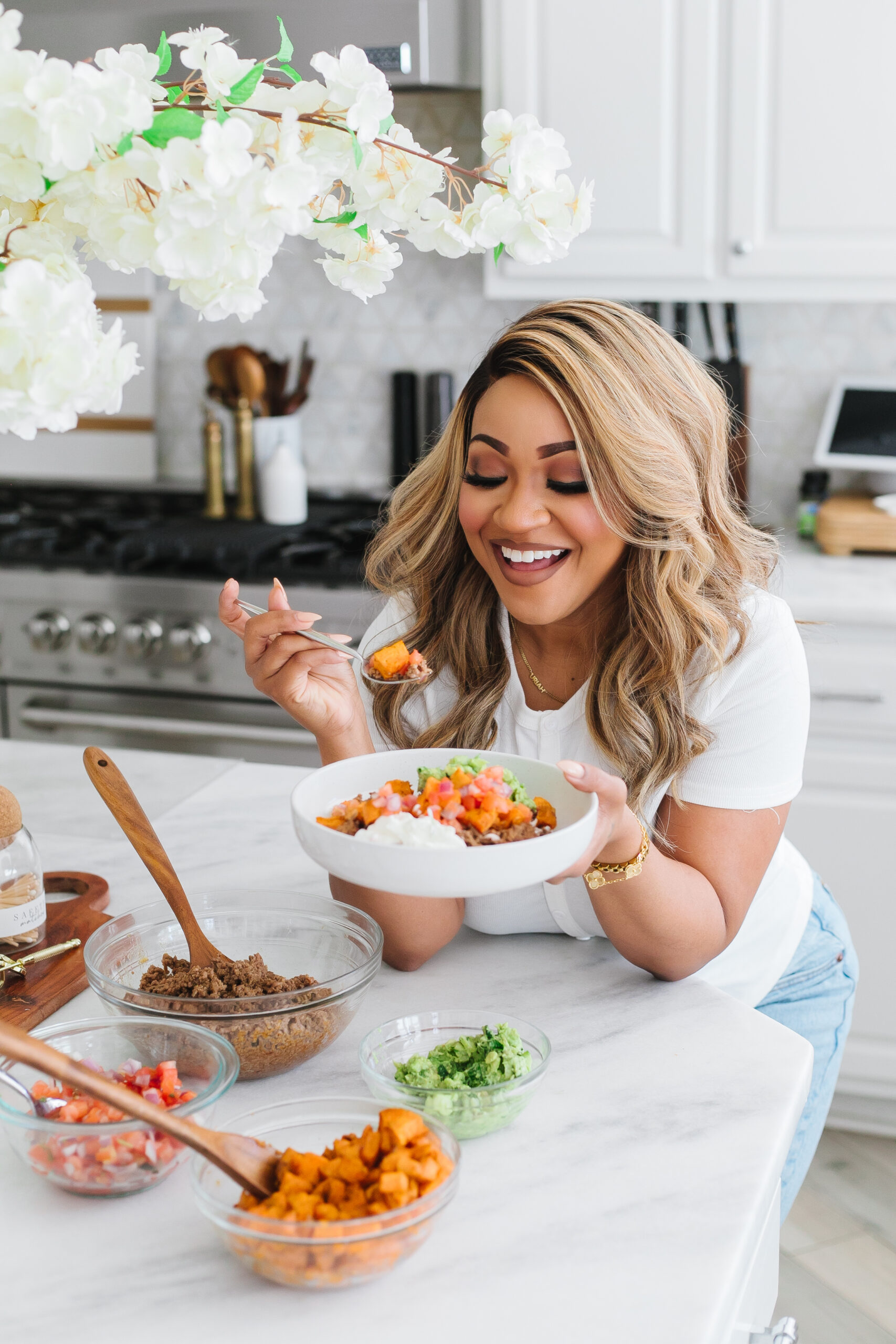 sweet potato bowl with ground beef